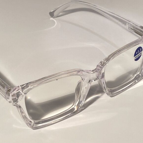 1556 Claudia Square Concave 1.5 NEW Clear Reading Glasses Blue Light Filter - Picture 7 of 9